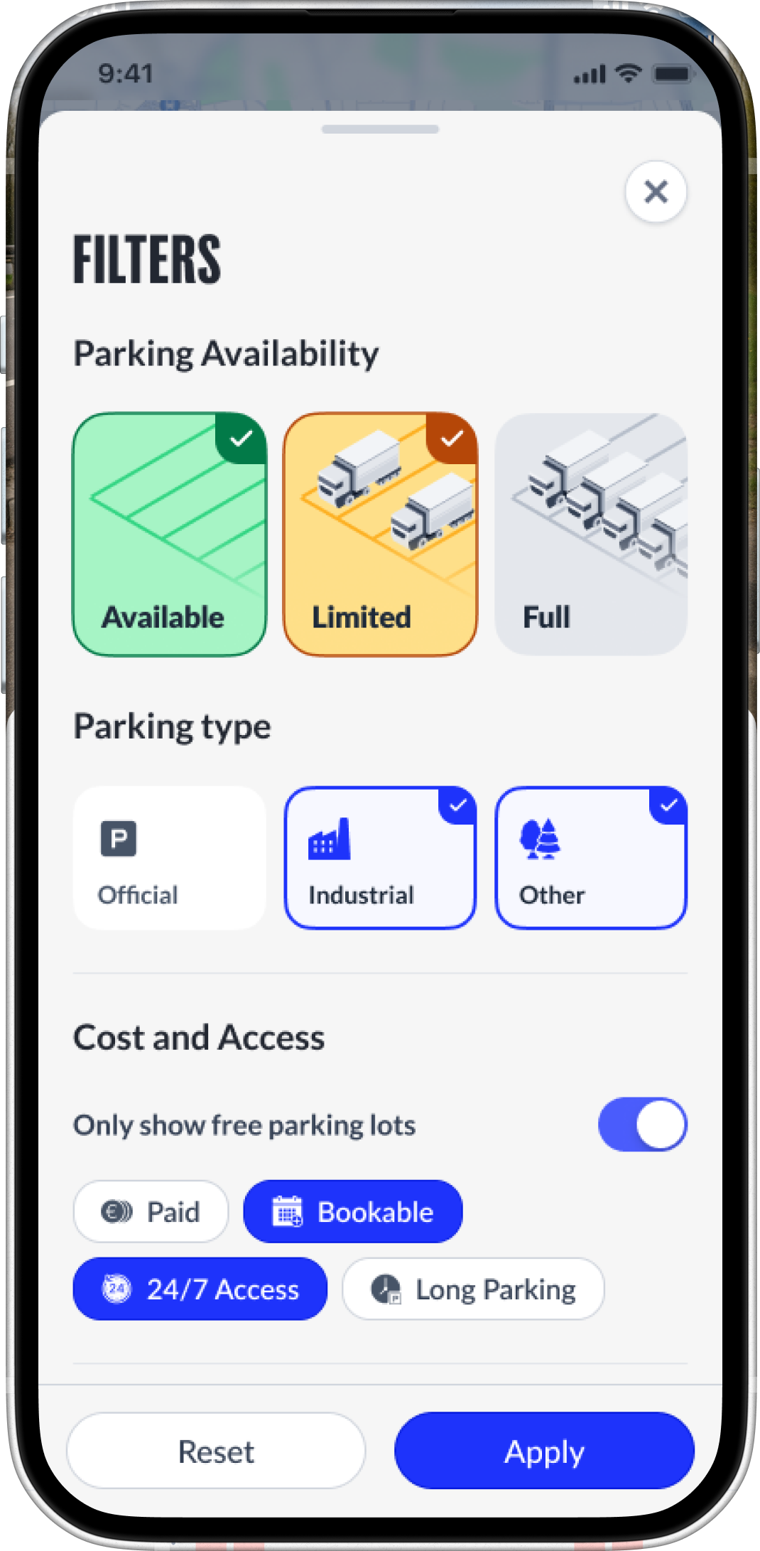 Screenshot von LKW.APPmit Happy-Trucker-Parkplatzbelegung